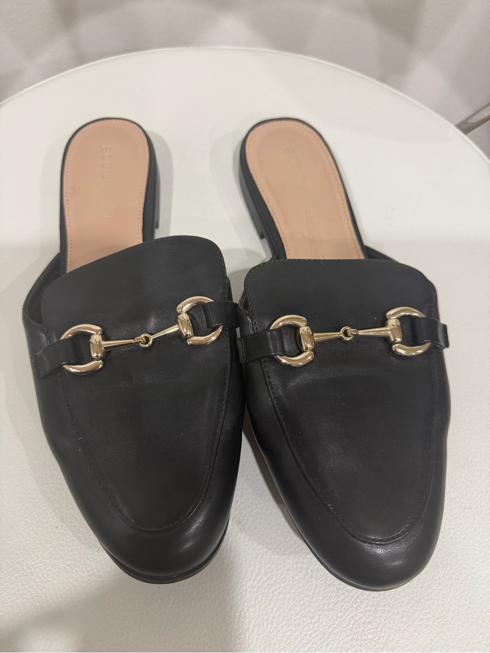 BCBGMaxAzria Black Leather Slip-On Mule with Gold Bit
